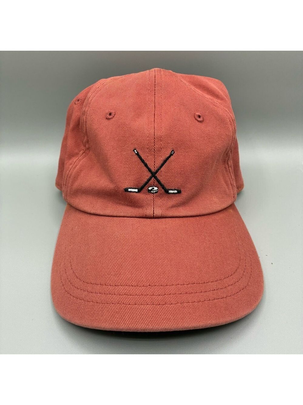 J. Crew Rust Orange Cotton Baseball Cap with Crossed Golf Clubs Embroidery